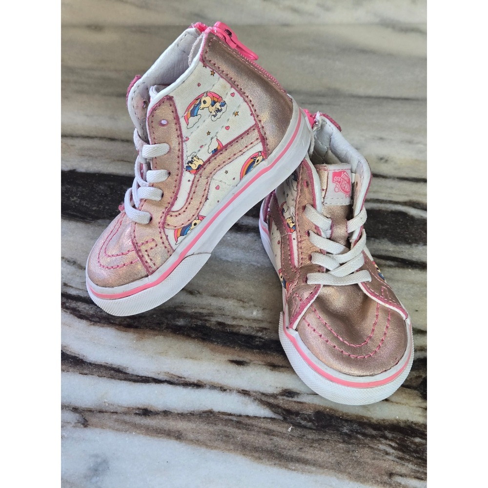 Vans Toddler Sk8-Hi Zip Rose Gold‎ Metallic Unicorn Rainbow Sneakers Size 5.0